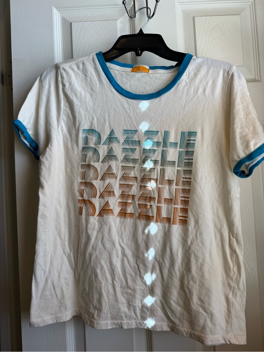 MOTHER White Ringer Tee with Teal Trim and Orange Label